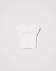 T-shirt TwinSet con Ricamo Logo di Perle