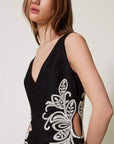 Abito Corto TwinSet in Misto Lino con Ricami