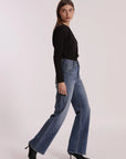 Jeans Wide Leg con Strass Trasparenti