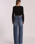 Jeans Wide Leg con Strass Trasparenti