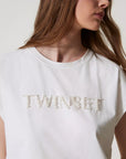 T-shirt TwinSet con Ricamo Logo di Perle