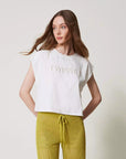 T-shirt TwinSet con Ricamo Logo di Perle