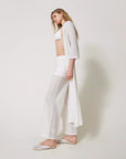 Pantaloni TwinSet a Palazzo in Crochet con Coulisse