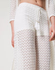 Pantaloni TwinSet a Palazzo in Crochet con Coulisse