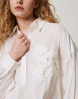 Blusa TwinSet in Mussola con Fiori Ricamati