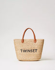 Borsa TwinSet Shopper in Paglia con Logo