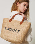Borsa TwinSet Shopper in Paglia con Logo