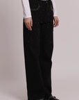 Jeans Wide Leg con Borchie e Strass sulle Tasche