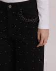 Jeans Wide Leg con Borchie e Strass sulle Tasche