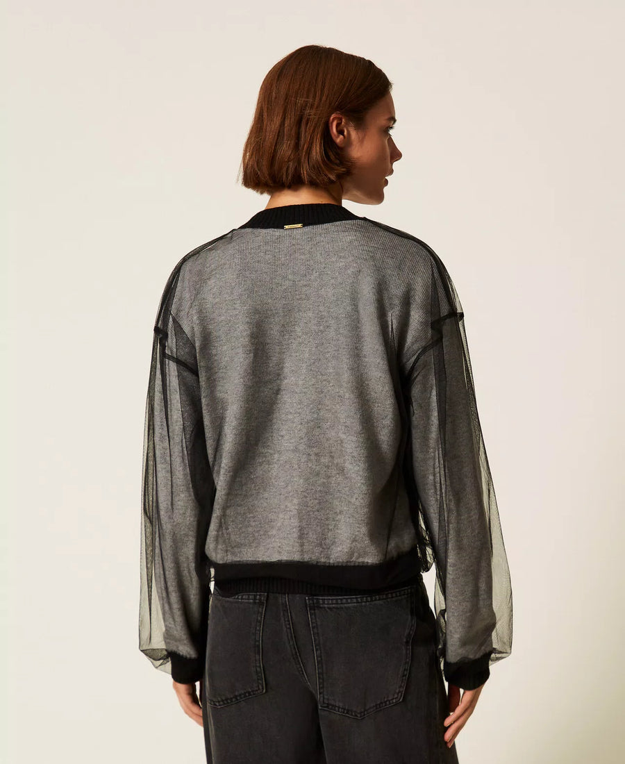 Cardigan Twinset in Maglia Doppiata in Tulle