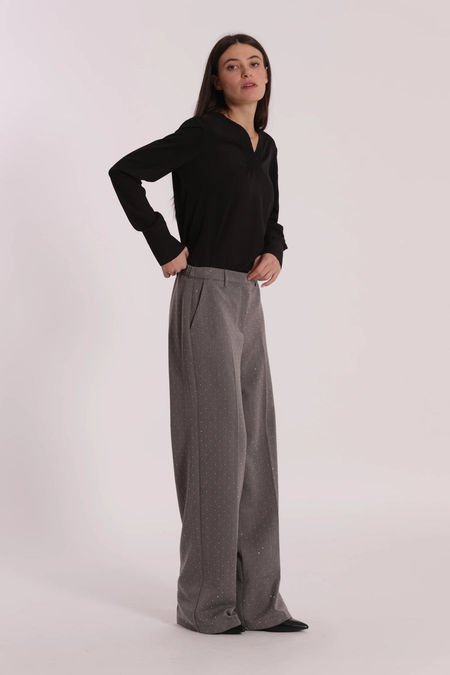 Pantalone Palazzo con Applicazione di Strass