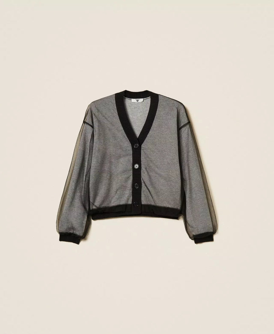 Cardigan Twinset in Maglia Doppiata in Tulle