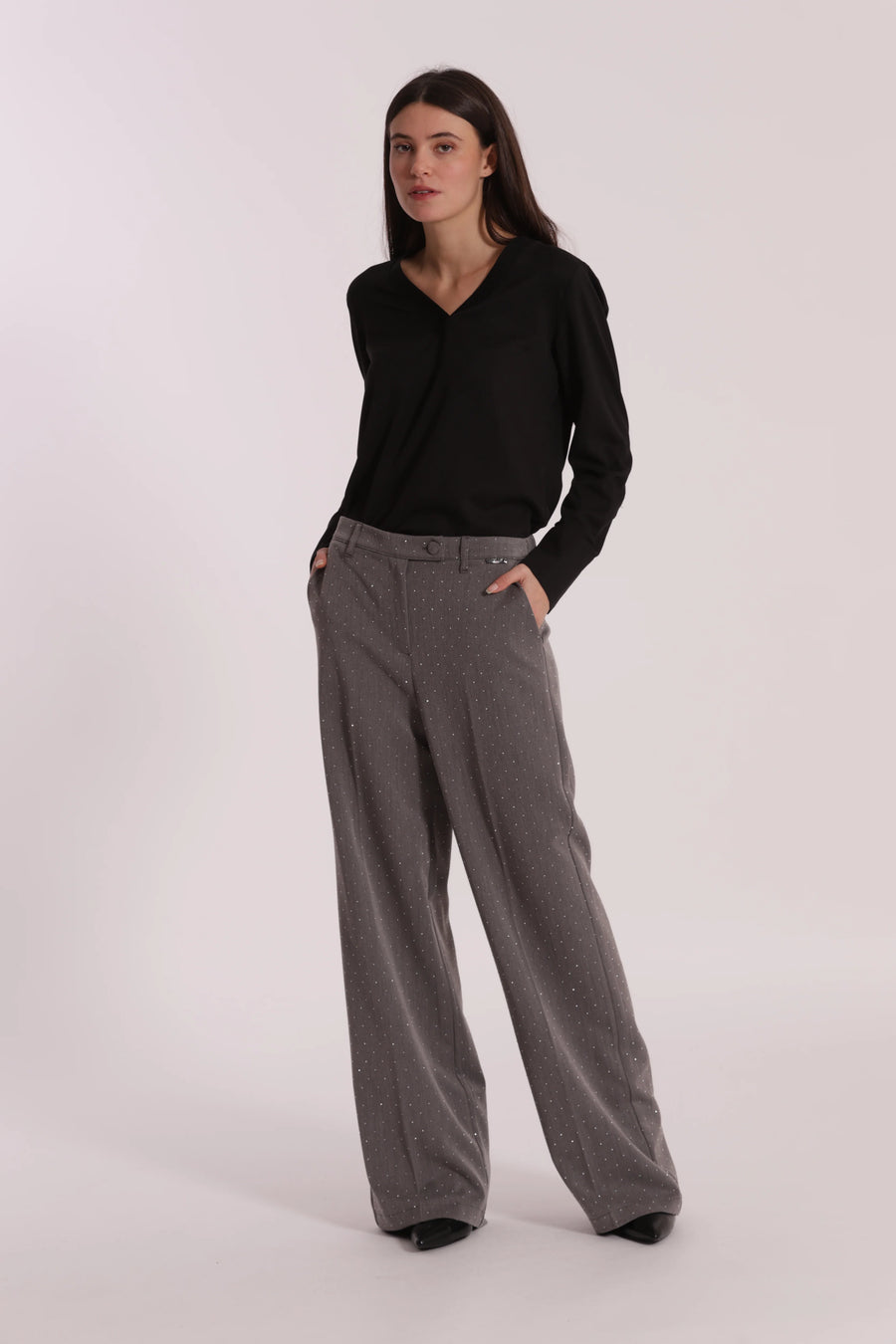 Pantalone Palazzo con Applicazione di Strass