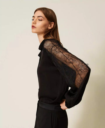 Camicia Twinset in Satin con Pizzo