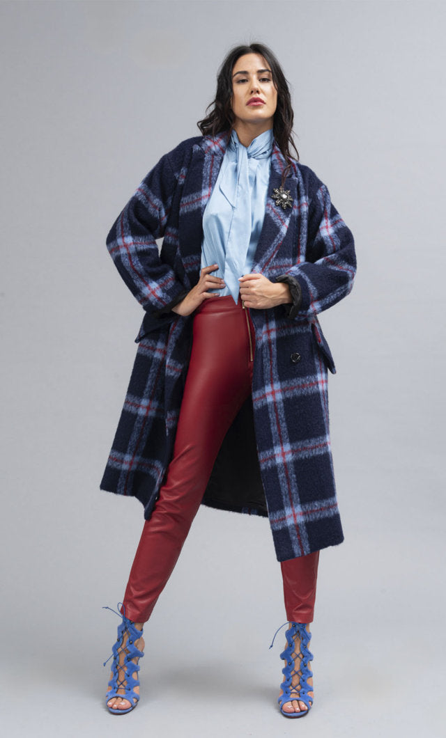 Cappotto a Quadri con Patch Gioiello Koralline