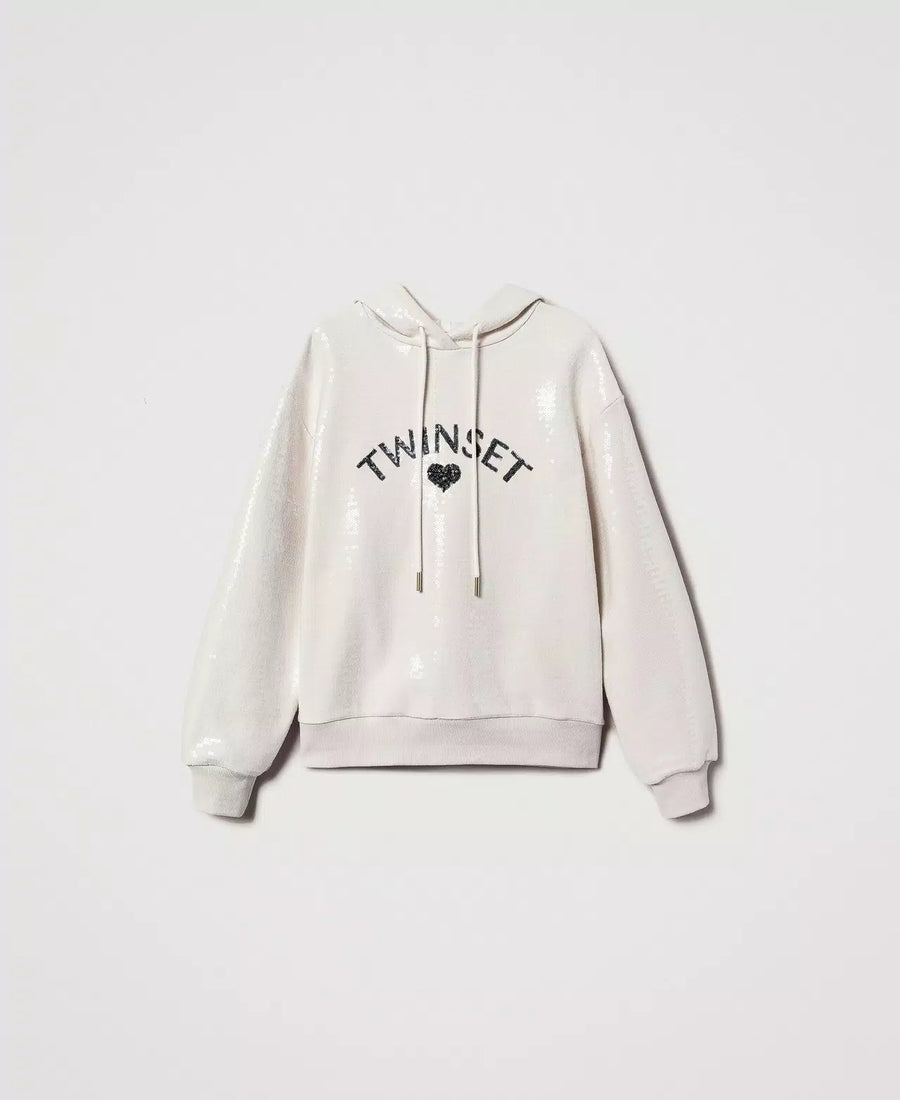 Felpa TwinSet Full Paillettes con Cappuccio – Odi et Amo Boutique