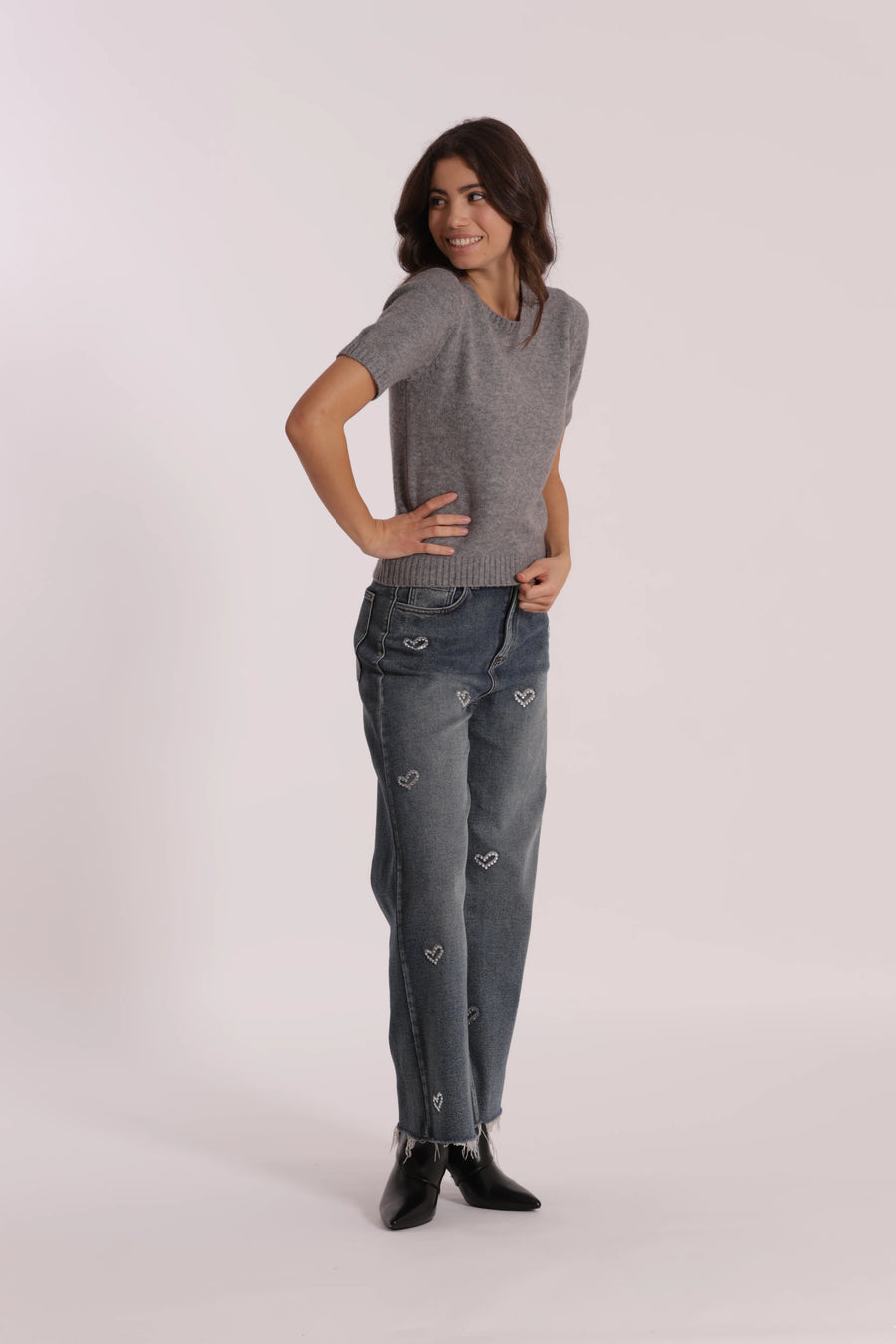 Jeans Wide Leg Cropped con Cuori Mimi Muà