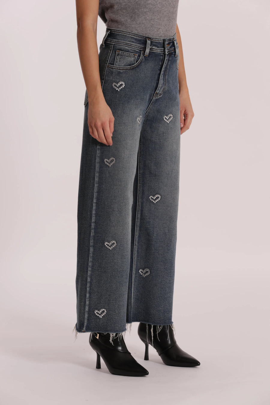 Jeans Wide Leg Cropped con Cuori Mimi Muà