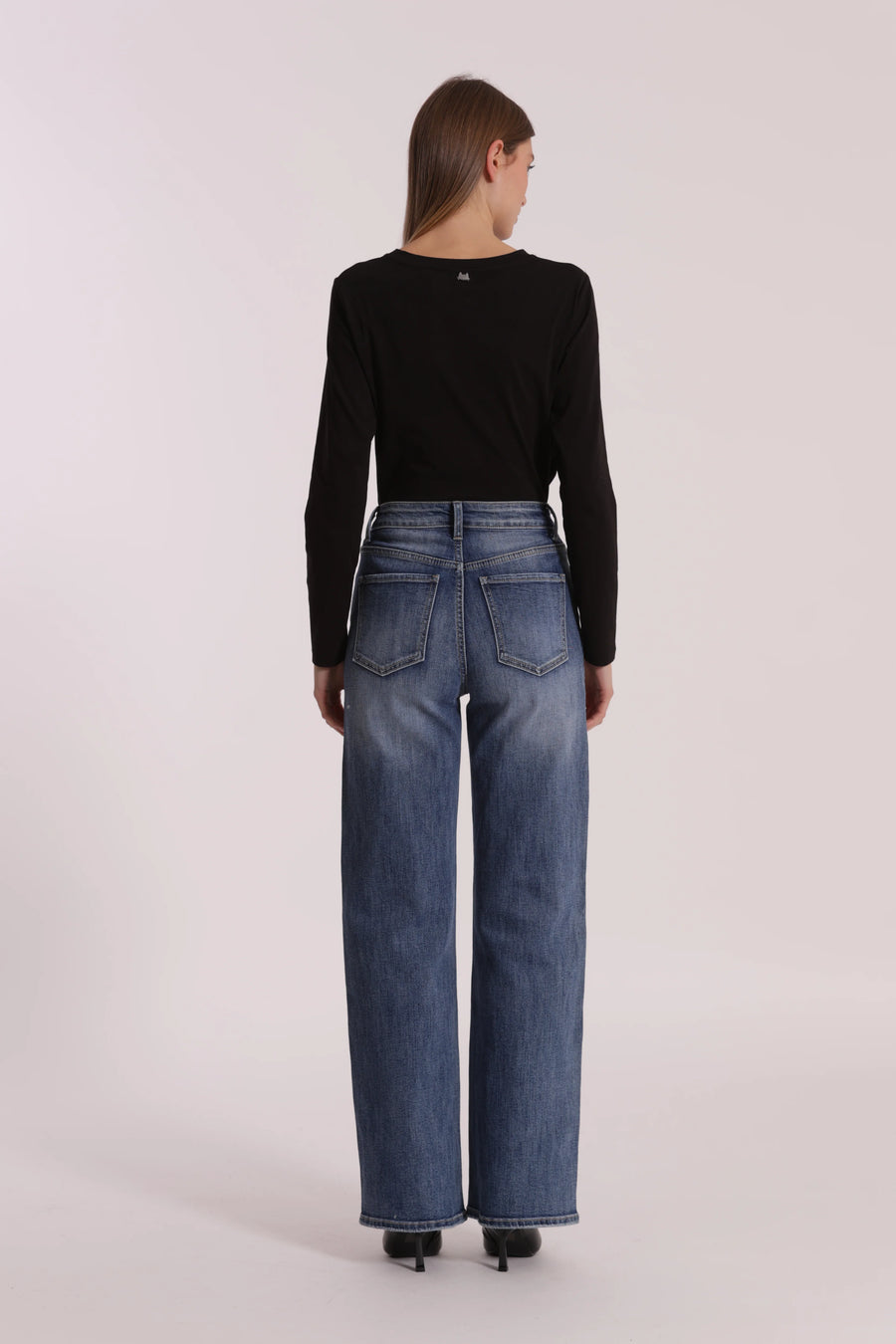 Jeans Wide Leg con Strass Trasparenti