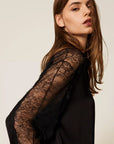 Camicia Twinset in Satin con Pizzo