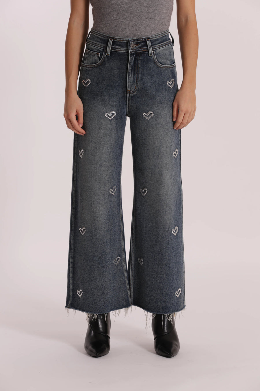 Jeans Wide Leg Cropped con Cuori Mimi Muà