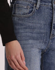 Jeans Wide Leg con Strass Trasparenti