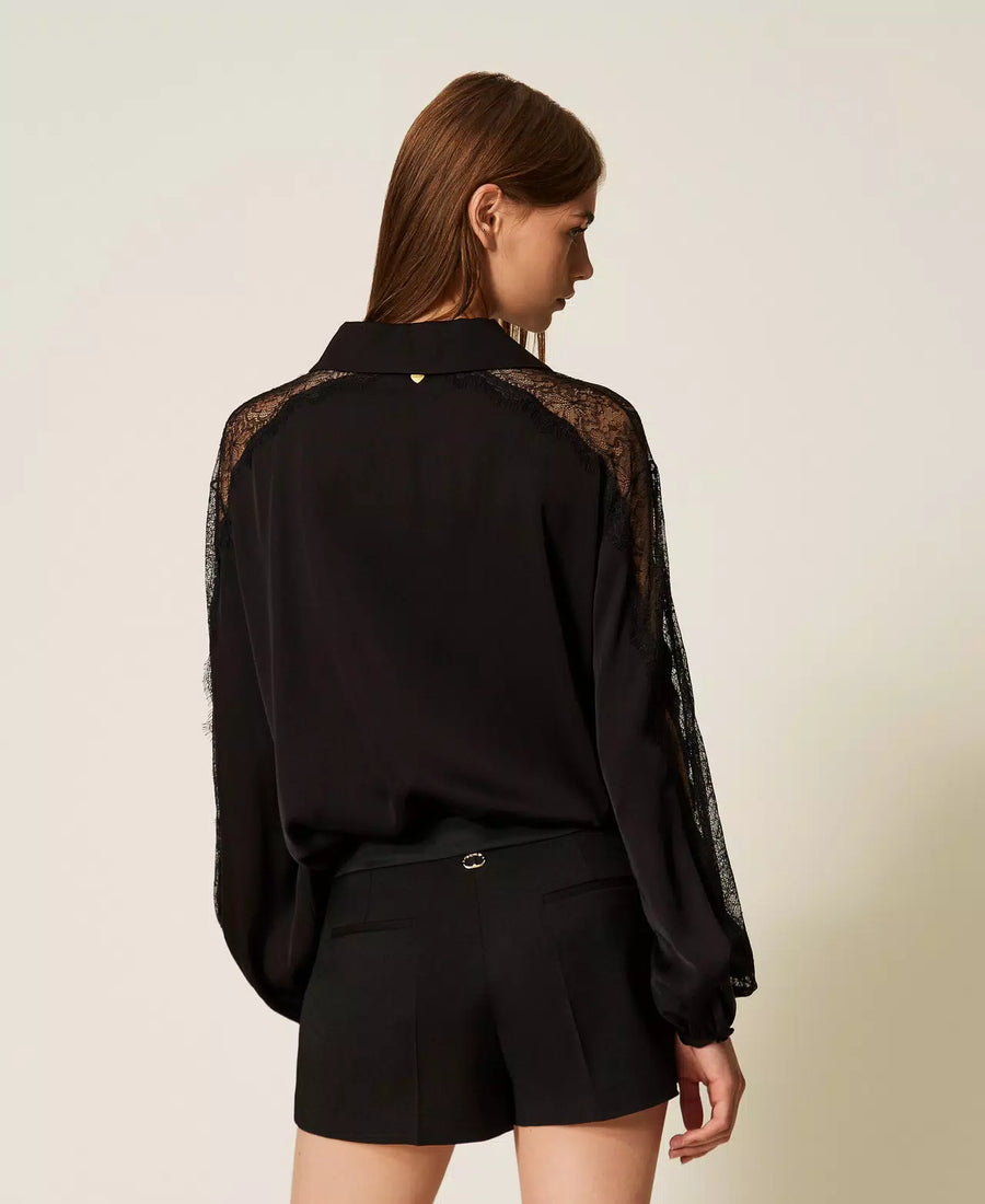 Camicia Twinset in Satin con Pizzo