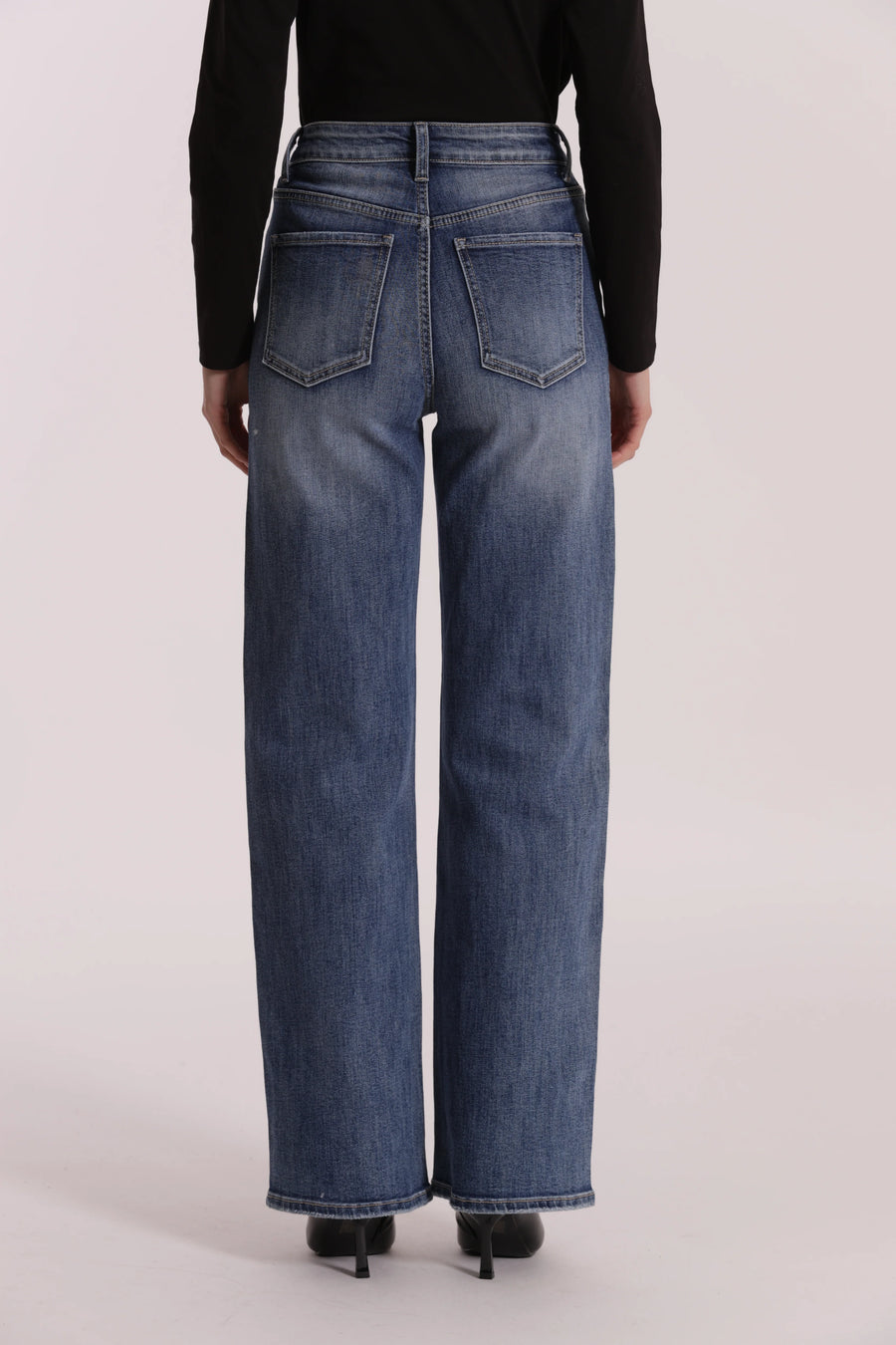Jeans Wide Leg con Strass Trasparenti