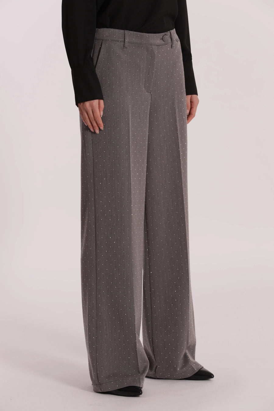 Pantalone Palazzo con Applicazione di Strass