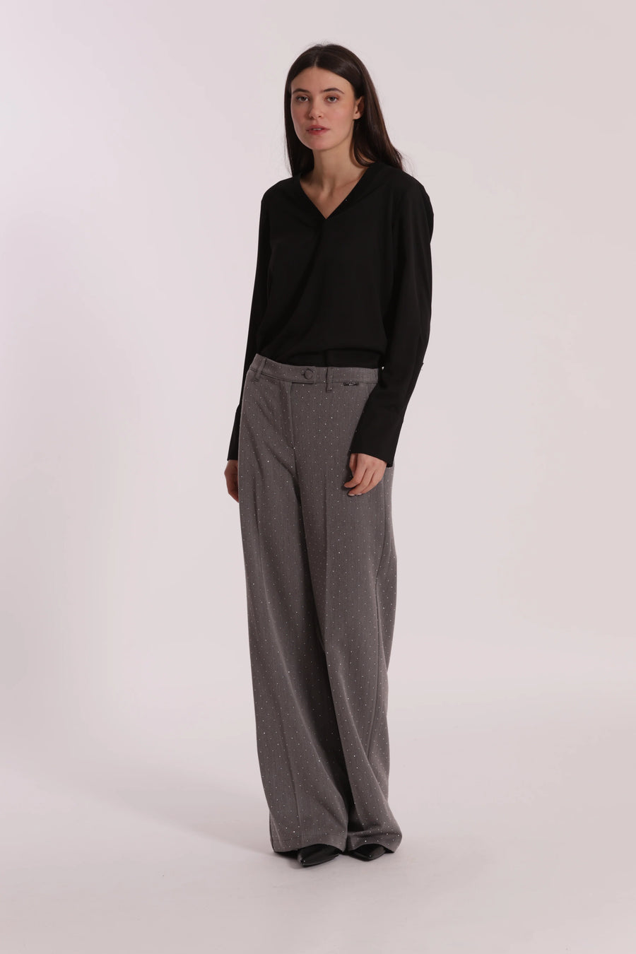 Pantalone Palazzo con Applicazione di Strass