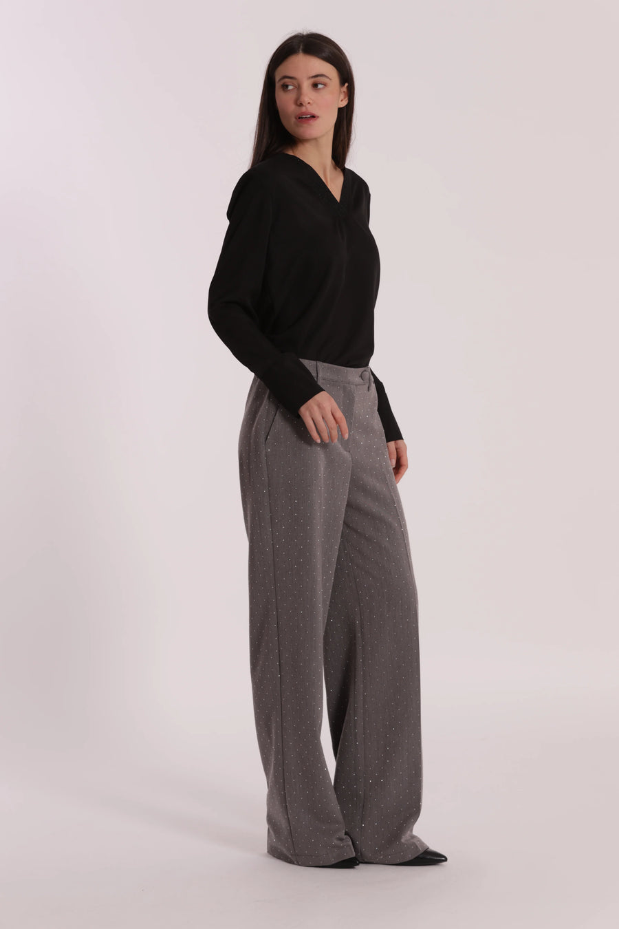 Pantalone Palazzo con Applicazione di Strass