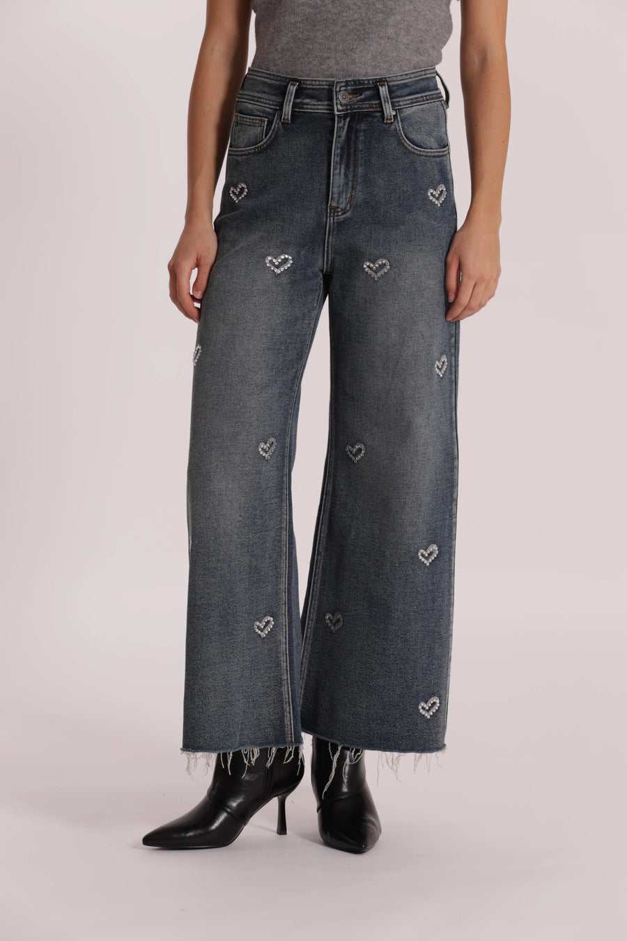 Jeans Wide Leg Cropped con Cuori Mimi Muà
