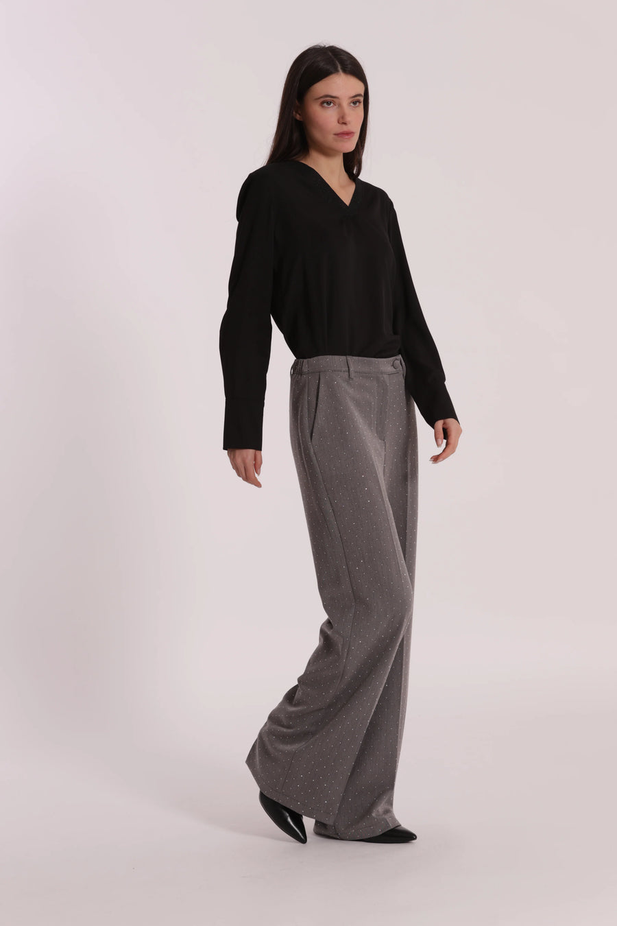 Pantalone Palazzo con Applicazione di Strass