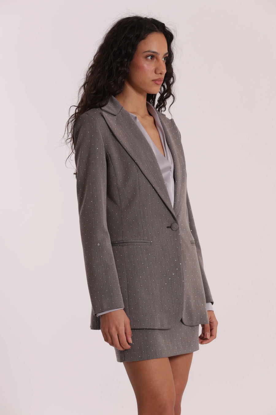 Giacca Lunga con Applicazione di Strass