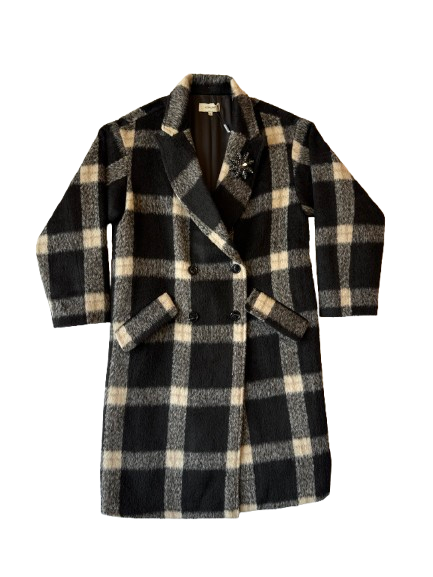 Cappotto a Quadri con Patch Gioiello Koralline