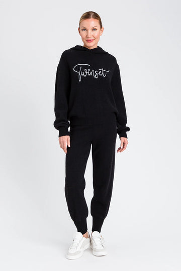 Felpa Twinset con Cappuccio e Ricamo