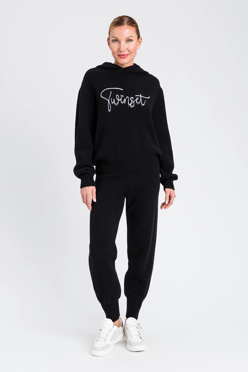 Felpa Twinset con Cappuccio e Ricamo