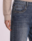 Jeans Wide Leg con Borchie e Strass sulle Tasche
