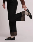 Jeans con Risvolto Animalier